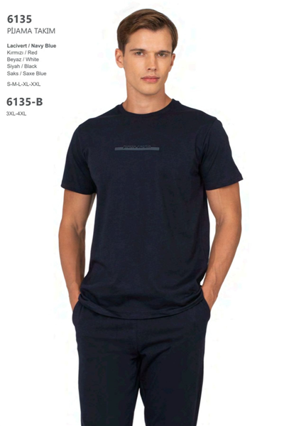 Pierre Cardin 6135 Erkek Kısa Kollu Bisiklet Yaka Pijama Takımı-Lacivert