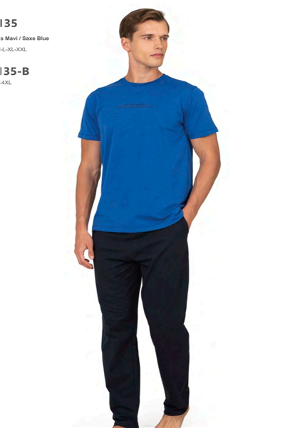 Pierre Cardin 6135 Erkek Kısa Kollu Bisiklet Yaka Pijama Takımı-Saks
