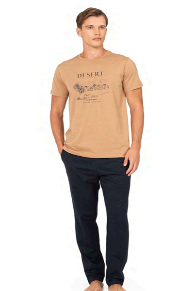 Pierre Cardin 6138 Erkek Kısa Kollu Bisiklet Yaka Pijama Takımı-Kahve