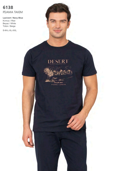 Pierre Cardin 6138 Erkek Kısa Kollu Bisiklet Yaka Pijama Takımı-Lacivert