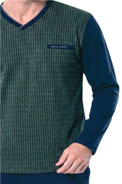 Pierre Cardin 6143 Erkek Uzun kollu V Yaka Jakarlı Pijama Takımı-Haki