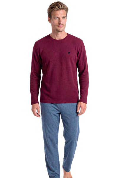 Pierre Cardin 6145 Erkek Uzun Kollu Bisiklet Yaka Pijama Takımı -Bordo