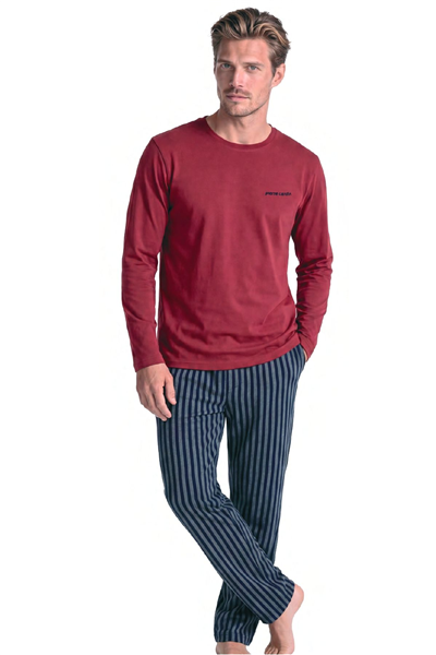 Pierre Cardin 6147 Erkek Uzun Kollu Bisiklet Yaka Pijama Takımı -Bordo