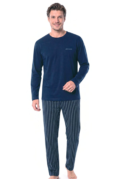 Pierre Cardin 6147 Erkek Uzun Kollu Bisiklet Yaka Pijama Takımı -Lacivert