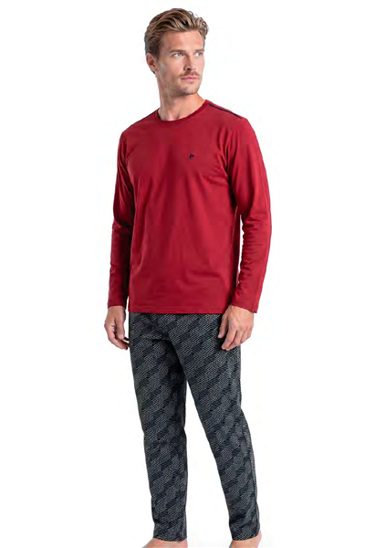 Pierre Cardin 6149 Erkek Uzun Kollu Bisiklet Yaka Pijama Takımı -Bordo