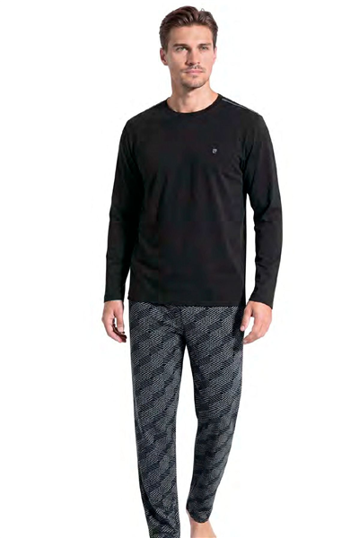 Pierre Cardin 6149 Erkek Uzun Kollu Bisiklet Yaka Pijama Takımı -Siyah