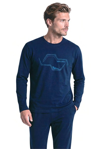 Pierre Cardin 6151 Erkek Uzun Kollu Bisiklet Yaka Pijama Takımı -Lacivert