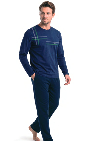 Pierre Cardin 6152 Erkek Uzun Kollu Bisiklet Yaka Pijama Takımı -İndigo