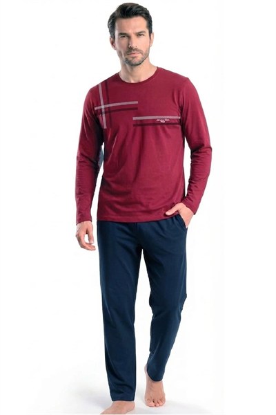 Pierre Cardin 6152 Erkek Uzun Kollu Bisiklet Yaka Pijama Takımı -Bordo