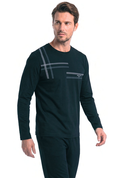 Pierre Cardin 6152 Erkek Uzun Kollu Bisiklet Yaka Pijama Takımı -Siyah