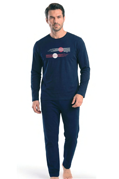 Pierre Cardin 6153 Erkek Uzun Kollu Bisiklet Yaka Pijama Takımı -Lacivert