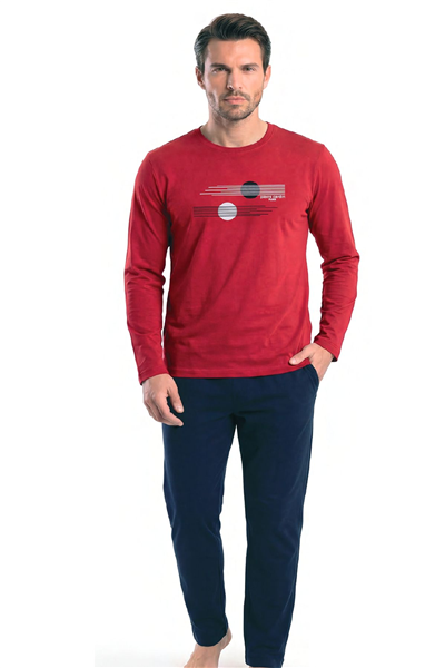 Pierre Cardin 6153 Erkek Uzun Kollu Bisiklet Yaka Pijama Takımı -Bordo