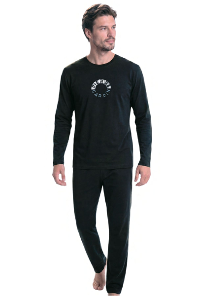 Pierre Cardin 6155 Erkek Uzun Kollu Bisiklet Yaka Pijama Takımı -Siyah