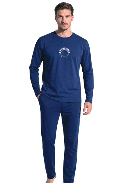 Pierre Cardin 6155 Erkek Uzun Kollu Bisiklet Yaka Pijama Takımı -İndigo