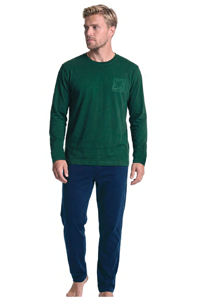 Pierre Cardin 6156 Erkek Uzun Kollu Bisiklet Yaka Pijama Takımı -Yeşil