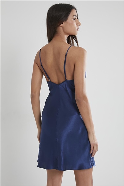 Pierre Cardin 624 Kadın İp Askılı Saten Gecelik-Lacivert