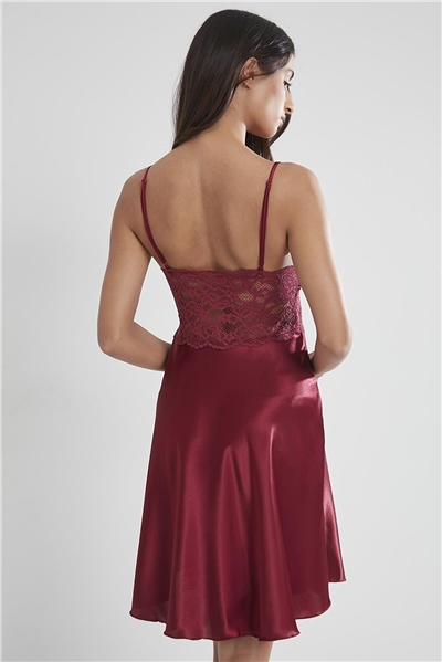 Pierre Cardin 627 Kadın İp Askılı Saten Gecelik-Bordo