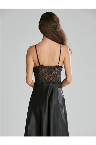 Pierre Cardin 627 Kadın İp Askılı Saten Gecelik-Siyah