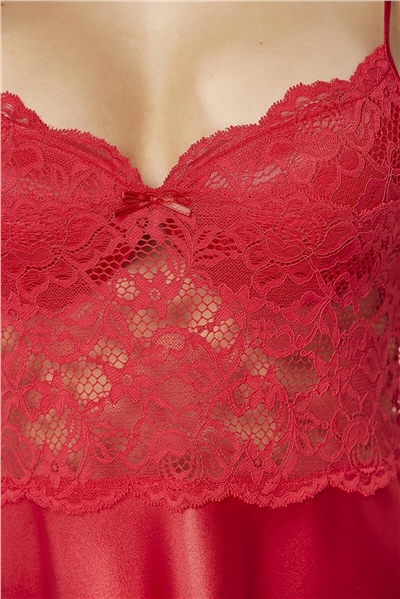 Pierre Cardin 627 Kadın İp Askılı Saten Gecelik-Kırmızı