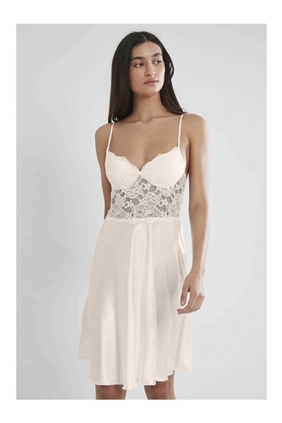 Pierre Cardin 627 Kadın İp Askılı Saten Gecelik-İnci