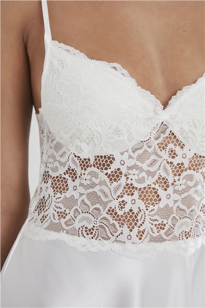 Pierre Cardin 627 Kadın Saten Dantelli Gecelik - Ekru