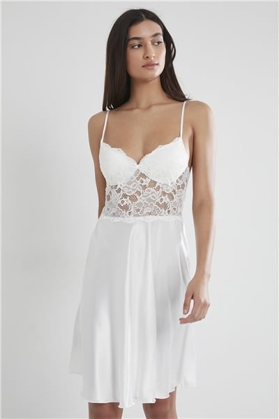 Pierre Cardin 627 Kadın Saten Dantelli Gecelik - Ekru