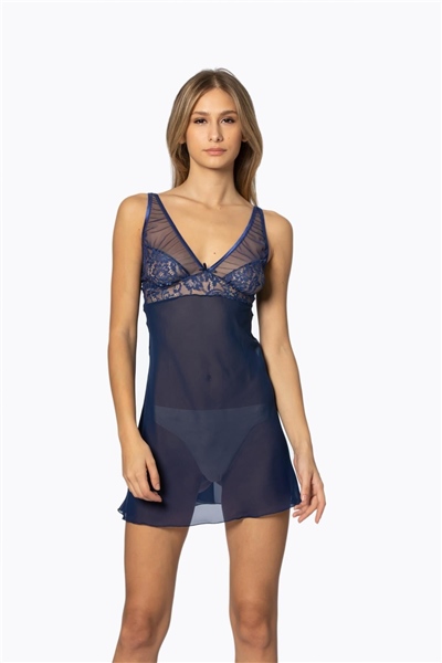 Pierre Cardin 629 Kadın Şifon Dantelli Gecelik - Lacivert