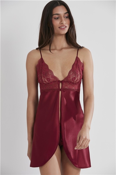 Pierre Cardin 632 Kadın Saten Dantelli Gecelik - Bordo