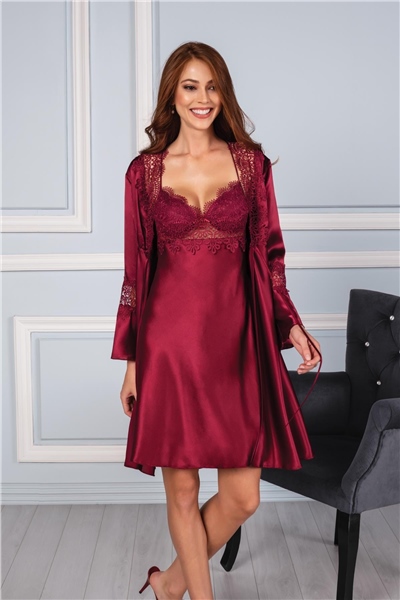 Pierre Cardin 6325 Kadın Saten Altılı Çeyiz Seti - Bordo