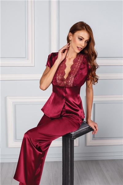 Pierre Cardin 6325 Kadın Saten Altılı Çeyiz Seti - Bordo