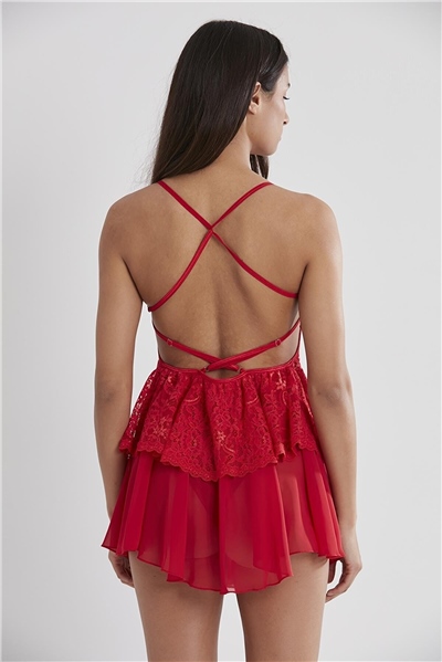 Pierre Cardin 645 Kadın İp Askılı Saten Gecelik-Kırmızı