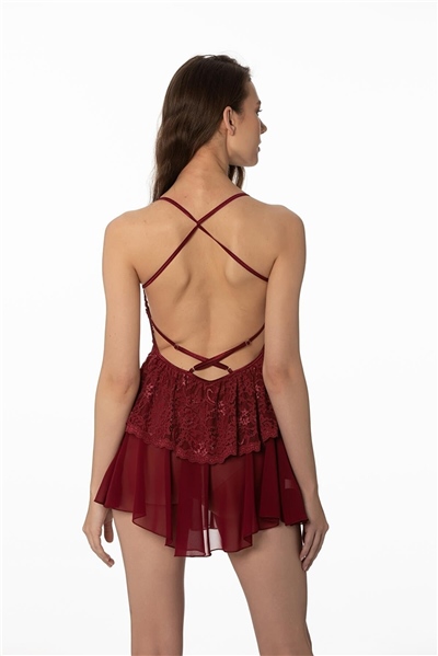 Pierre Cardin 645 Kadın İp Askılı Saten Gecelik-Bordo