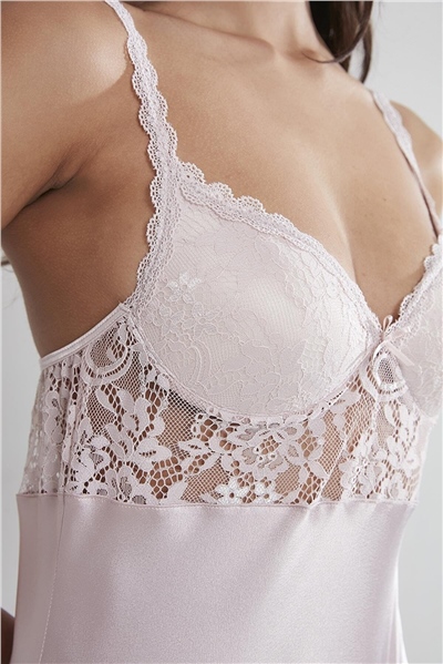 Pierre Cardin 665 Kadın Saten Dantelli Gecelik - Pudra