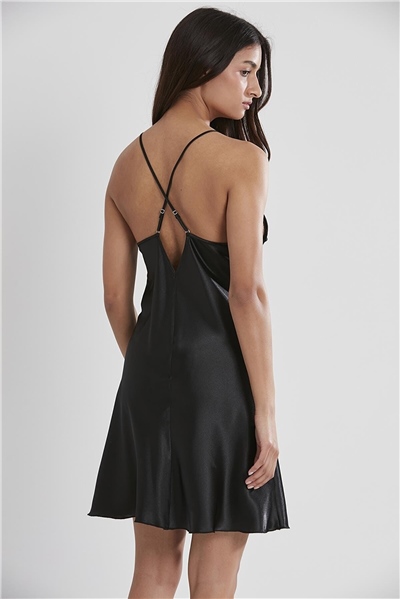 Pierre Cardin 670 Kadın İp Askılı Saten Gecelik-Siyah