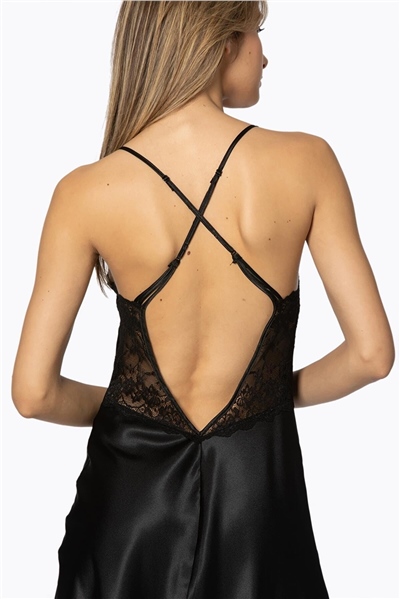 Pierre Cardin 680 Kadın İp Askılı Saten Gecelik-Siyah