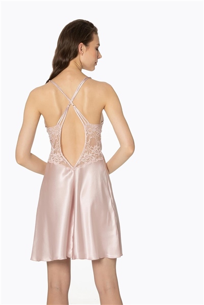 Pierre Cardin 680 Kadın İp Askılı Saten Gecelik-Pudra