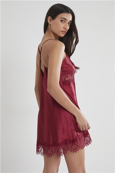 Pierre Cardin 685 Kadın Saten Dantelli Gecelik - Bordo