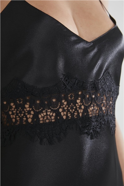 Pierre Cardin 685 Kadın Saten Dantelli Gecelik - Siyah