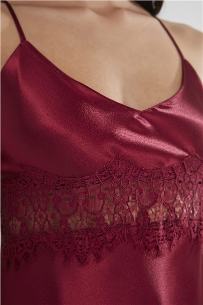 Pierre Cardin 685 Kadın Saten Dantelli Gecelik - Bordo