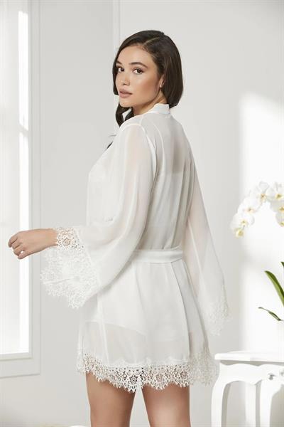 Pierre Cardin 7005+GC225 Çeyizlik Terlikli Şifon Dantelli Saten 4lü Set  -Ekru