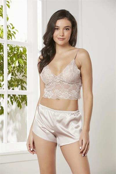 Pierre Cardin 7005+GC225 Çeyizlik Terlikli Şifon Dantelli Saten 4lü Set  -Pudra