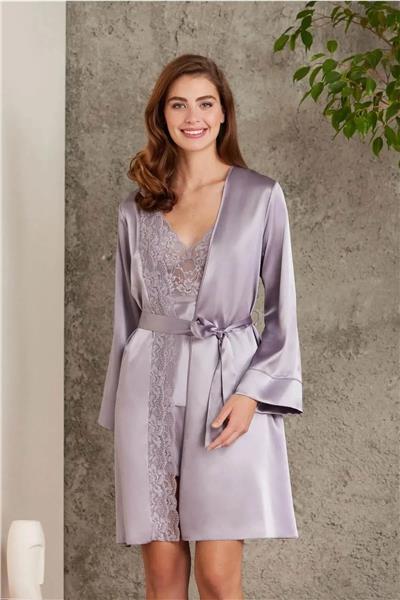 Pierre Cardin 7015 Kadın Dantelli Saten 4lü Set-Royal