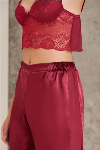 Pierre Cardin 7025 Kadın Çeyizlik Dantelli Saten 4lü Set-Bordo