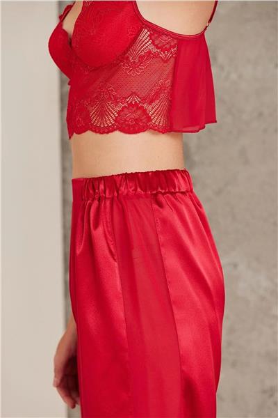 Pierre Cardin 7025 Kadın Çeyizlik Dantelli Saten 4lü Set-Kırmızı