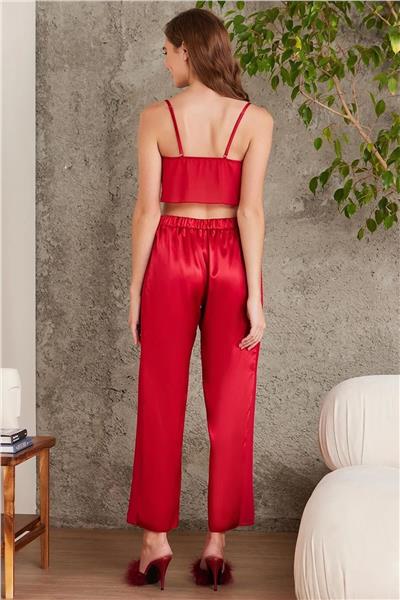 Pierre Cardin 7025 Kadın Çeyizlik Dantelli Saten 4lü Set-Kırmızı