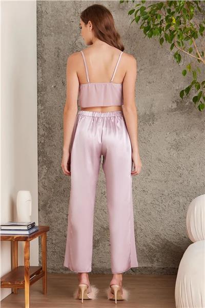 Pierre Cardin 7025 Kadın Çeyizlik Dantelli Saten 4lü Set-Rose