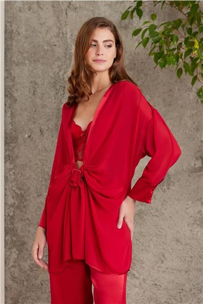 Pierre Cardin 7025 Kadın Çeyizlik Dantelli Saten 4lü Set-Kırmızı