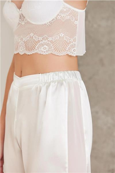 Pierre Cardin 7025 Kadın Çeyizlik Dantelli Saten 4lü Set-Ekru