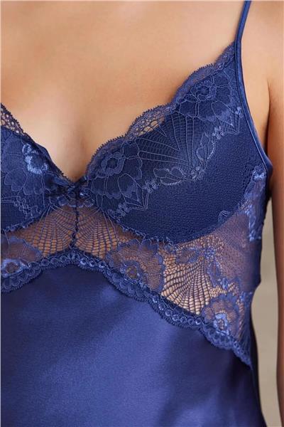 Pierre Cardin 7035 Kadın Dantelli Saten 4lü Set-Lacivert
