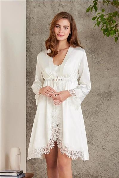 Pierre Cardin 7045 Kadın Dantelli Saten 4lü Set-Ekru